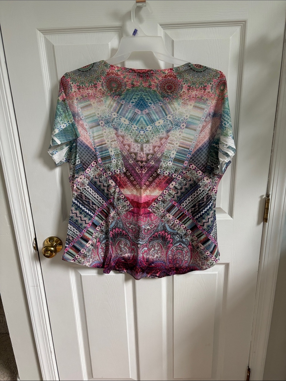 ONE WORLD Pink Teal Blue Multi-Print Short Sleeve Top size 2x - Picture 3 of 4